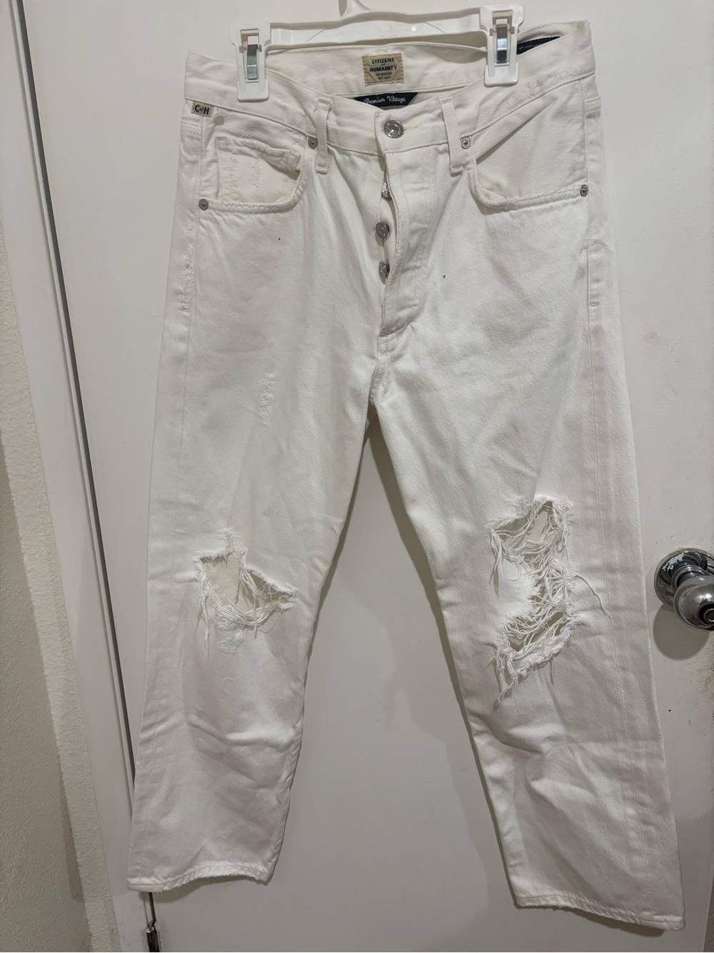Citizens Of Humanity White Distressed Relaxed-Fit Jeans